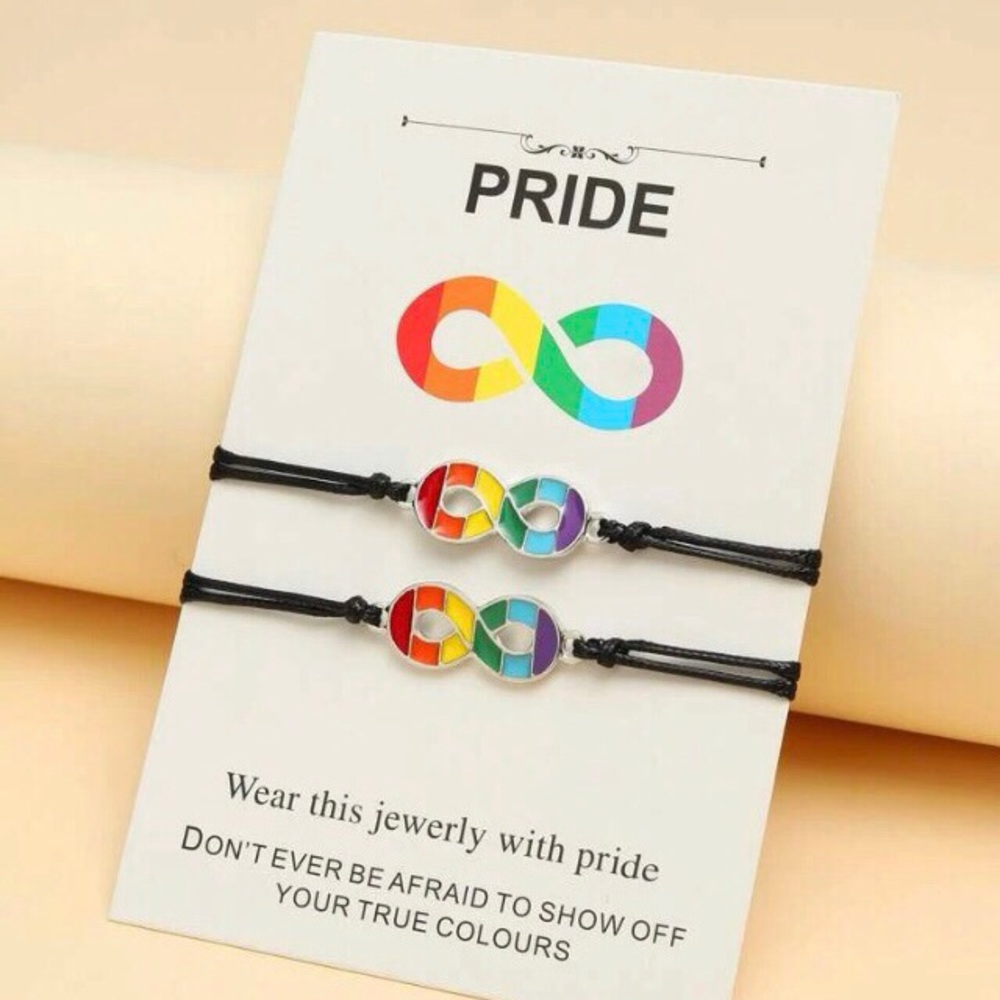 🌈PRIDE 2PC Set String Adjustable Infinity Bracelets Unisex NWT - Picture 2 of 4